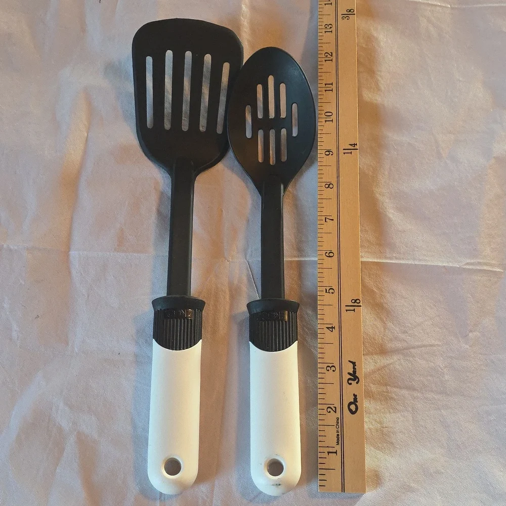 Ekco Black and White Nylon Slotted Spatula and‎ Serving Spoon Set Heat Resistant